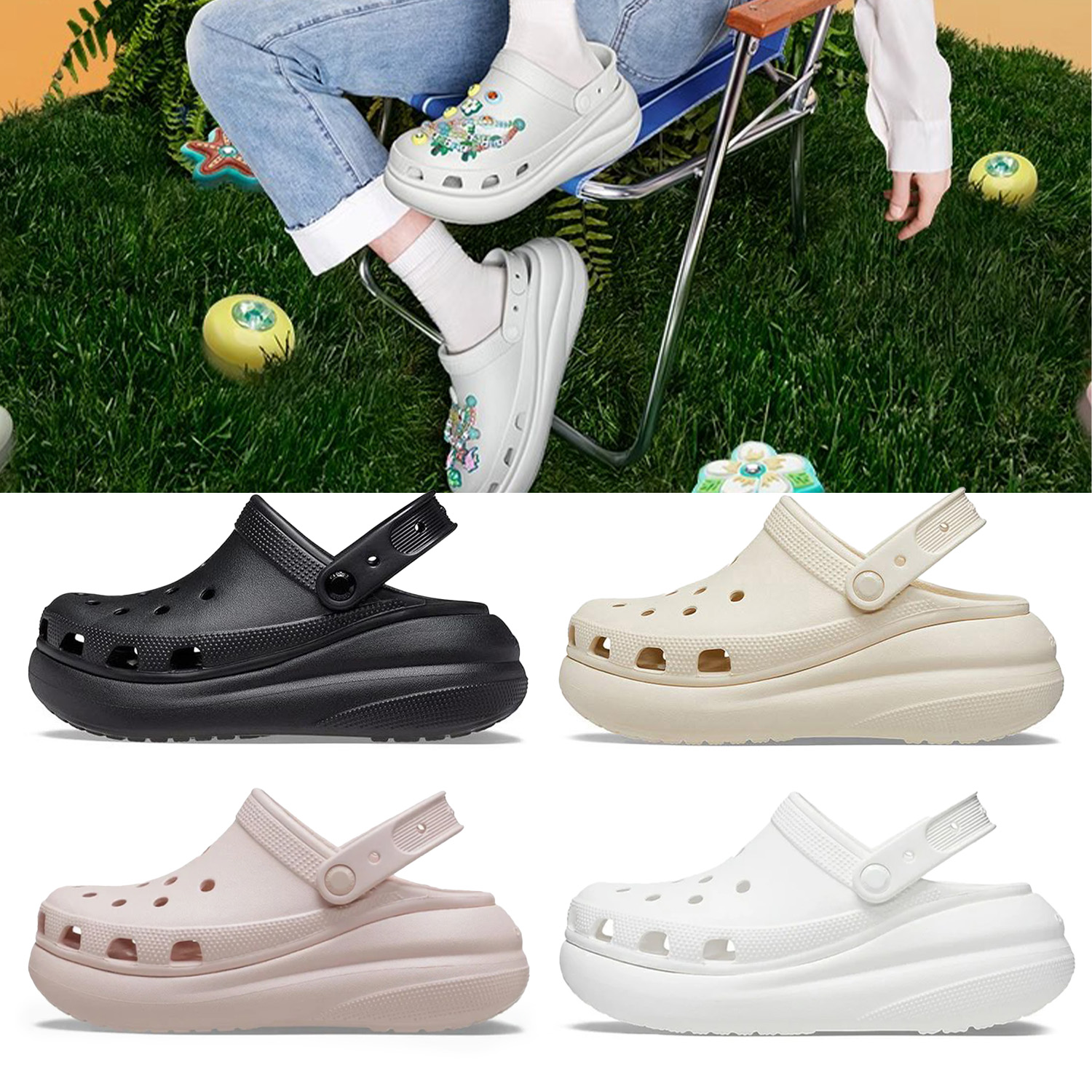 크록스 클래식 크러쉬 클로그 플랫폼 슬리퍼 샌들 207521시리즈 3칼라 라인업/본화이트/블랙/화이트
